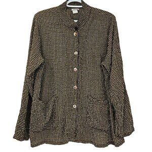 Match Point Seersucker Gingham Plaid Button Up Top Womens Size M Boxy Lagenlook